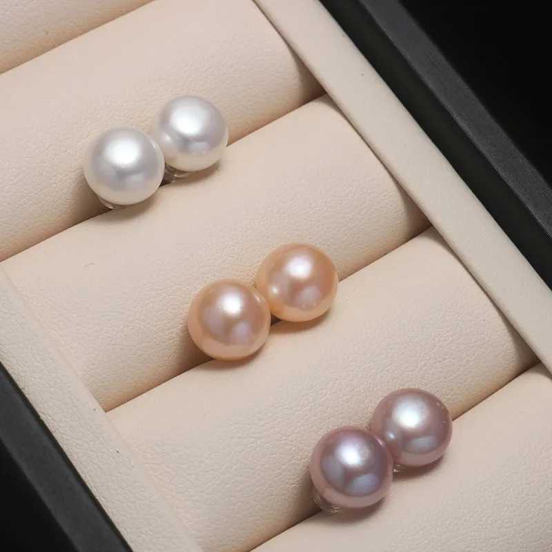 1 pair of 6-12mm natural freshwater pearl earrings AA grade elegant jewelry white purple pearl earrings for women W241023