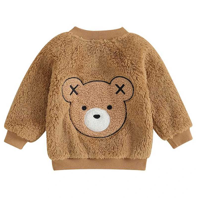 Pudcoco Childrens Baby Girls Winter Wool Coat Long Sleeve Bear Embroidered Plush Zipper Coat 6M-4T W241023