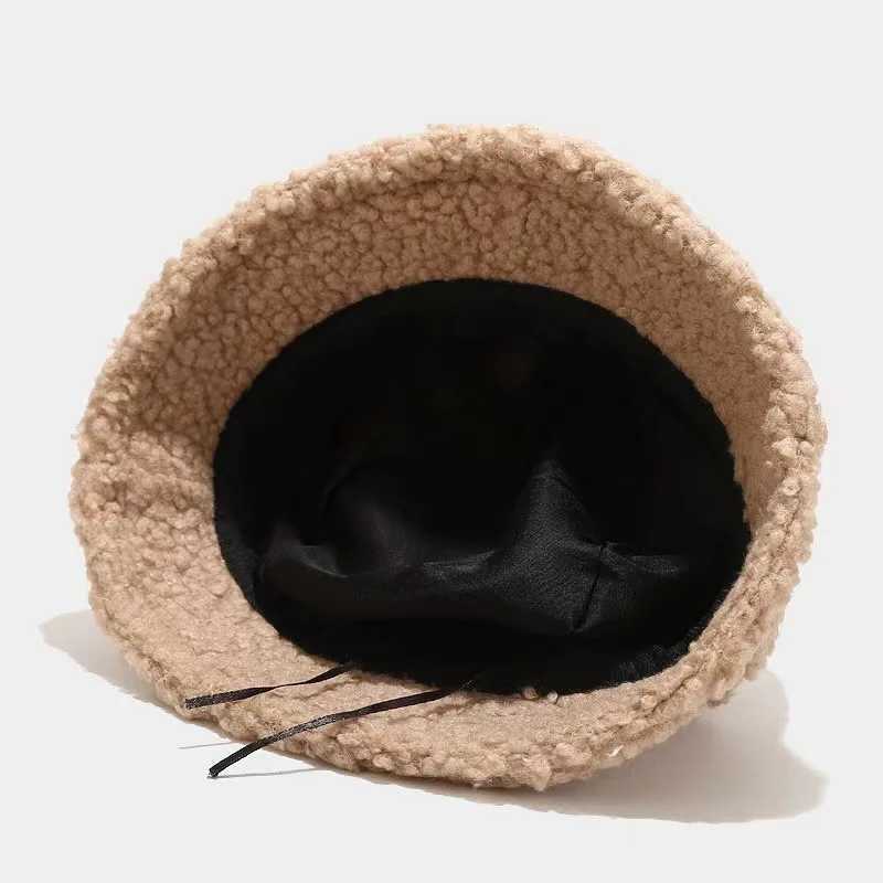 Warm bucket hat solid color autumn winter cashmere outdoor warm Panama hat Harajuku style unisex fisherman hat X241023