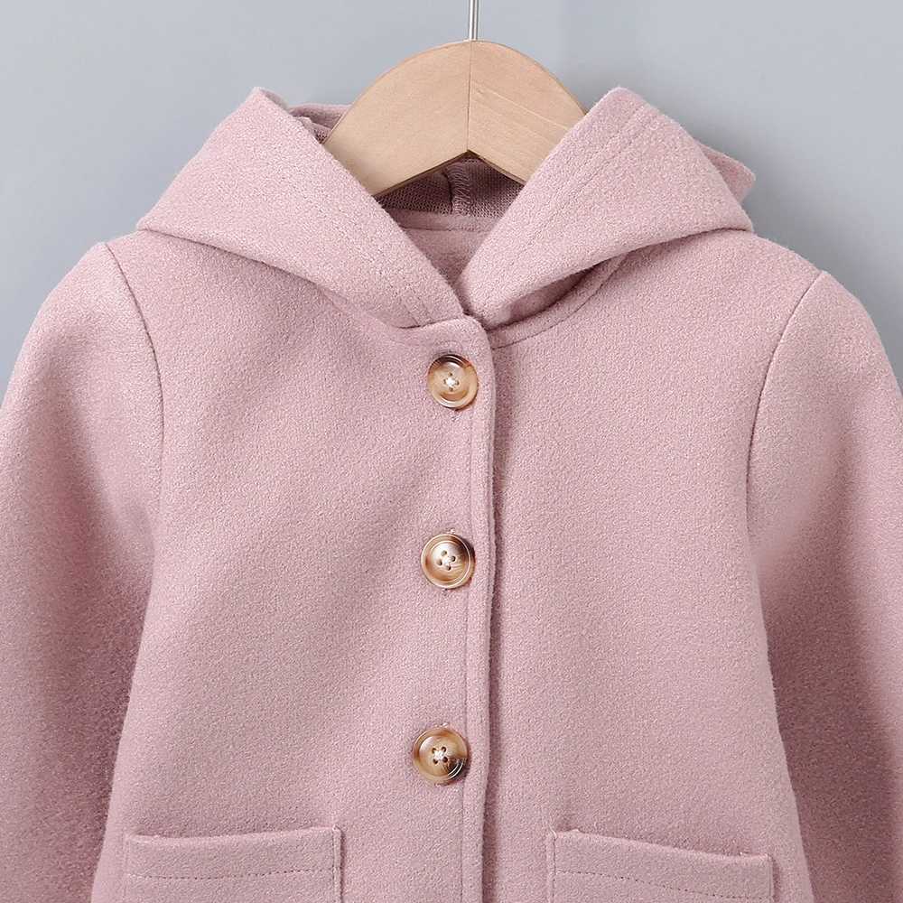 New winter clothes girls solid color single chest hooded long sleeved wool jacket suitable for primary and secondary school children W241023