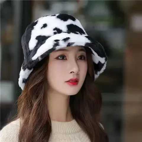 INS Autumn/Winter Leopard Printed Fishermans Hat Warm Wool Thick Bull Printed Pot Hat Fashion Edition Bowling Hat X241023