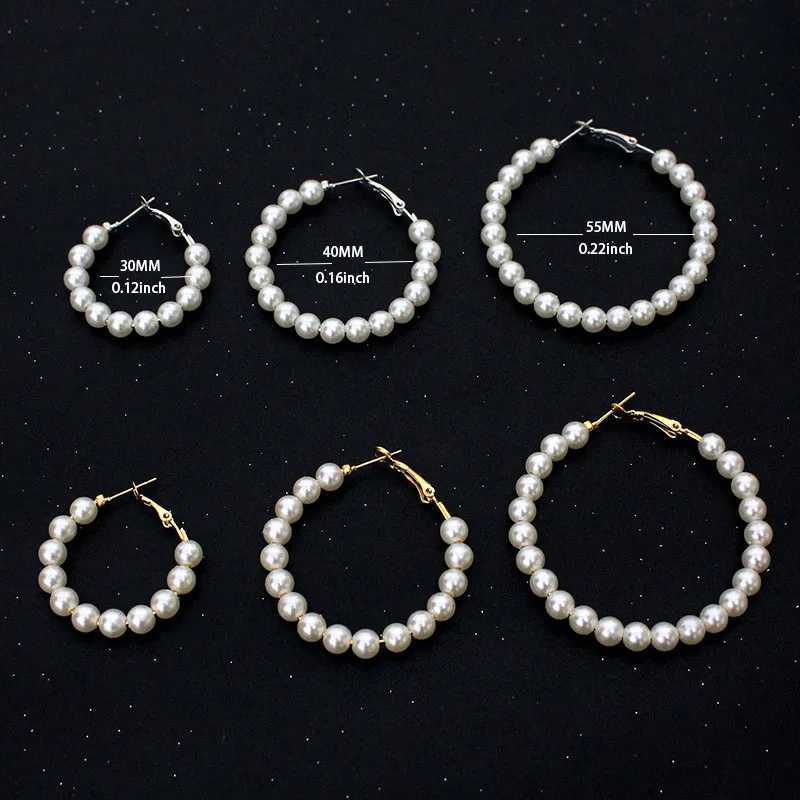 Fashionable gold and silver Imiation pearl ring earrings in sizes ranging from small to large circular earrings suitable for womens wedding jewelry Ar