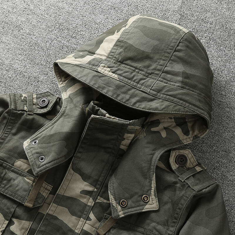 Autumn Winter Thicken Warm Camouflage Cotton Padded Jacket With Hooded Multiple Pockets Workwear Thermal Coats Outdoor For Men