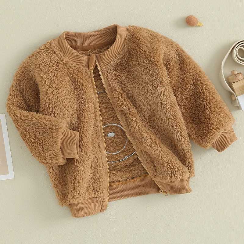 Pudcoco Childrens Baby Girls Winter Wool Coat Long Sleeve Bear Embroidered Plush Zipper Coat 6M-4T W241023