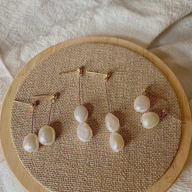 GHIDBK Baroque Freshwater Natural Pearls Studs Earrings Long Irregular Pearl Pendant Earring Dainty Charming Earring WholesaleX241023