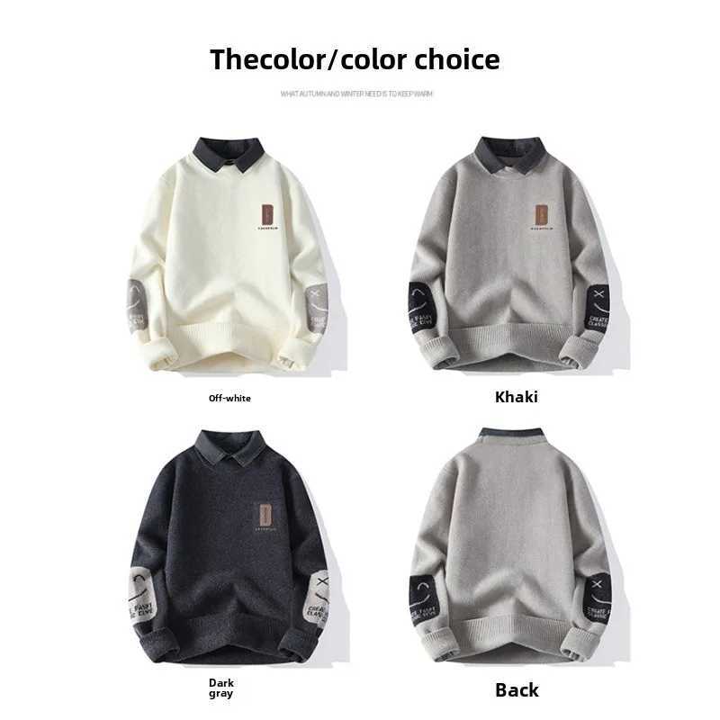 Ferret Velvet Hipster NASA Fake Two Shirt Neck Sweater Knit Sweater Men Extra Thick Fleece Casual Daily Handsome Fashion Sweater LX241024