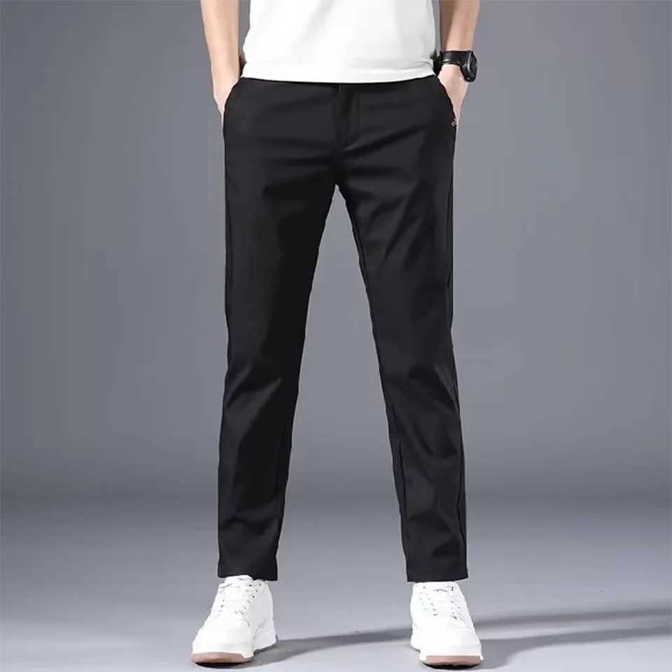 Mens Fashion Slim FIT Stretch Chino Trousers Solid Casual Flat Front Flex Classic Mens Clothes Full Comfortable Seamless PantsX241023