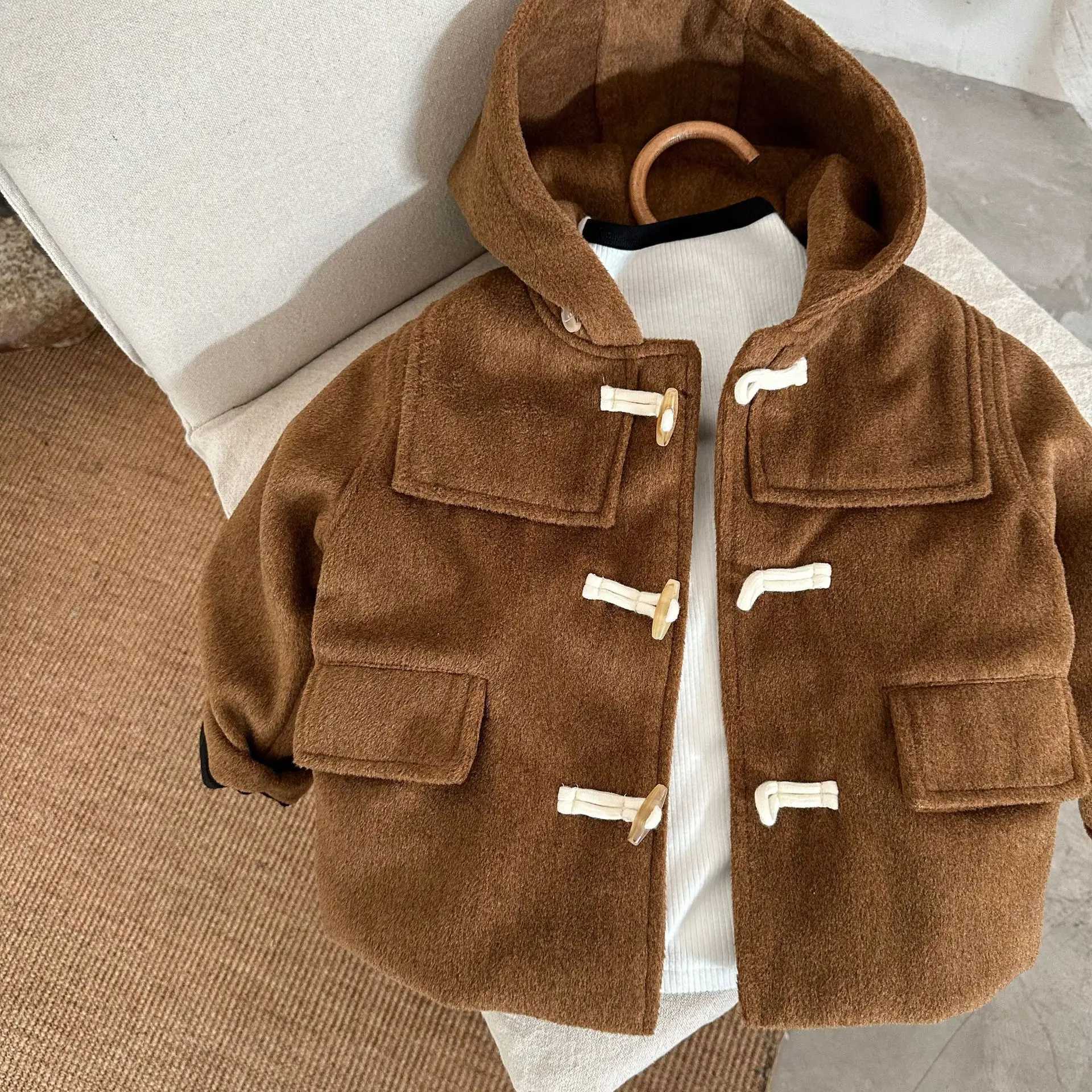 Childrens Coat 2024 Autumn New Boys and Girls Solid Color Hooded Baby Coat Medium length Top W241023