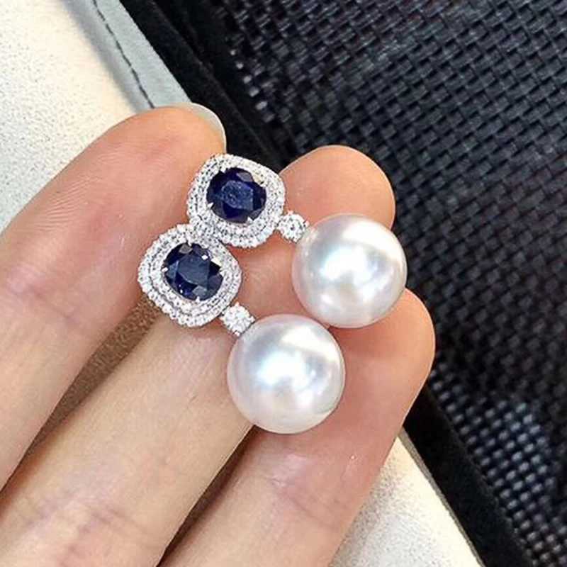 Huitan Gorgeous Blue Cubic Zirconia Imitation Pearl Earrings for Womens Engagement Wedding Party Temperature Elegant Earrings W241023