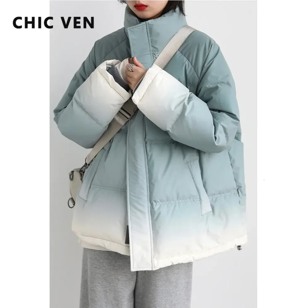 CHIC VEN Womens Down Jacket Reflective Gradient Thick Womens Bread Coat 90 White Duck Down Jacket Warm Coat for Winter 241023