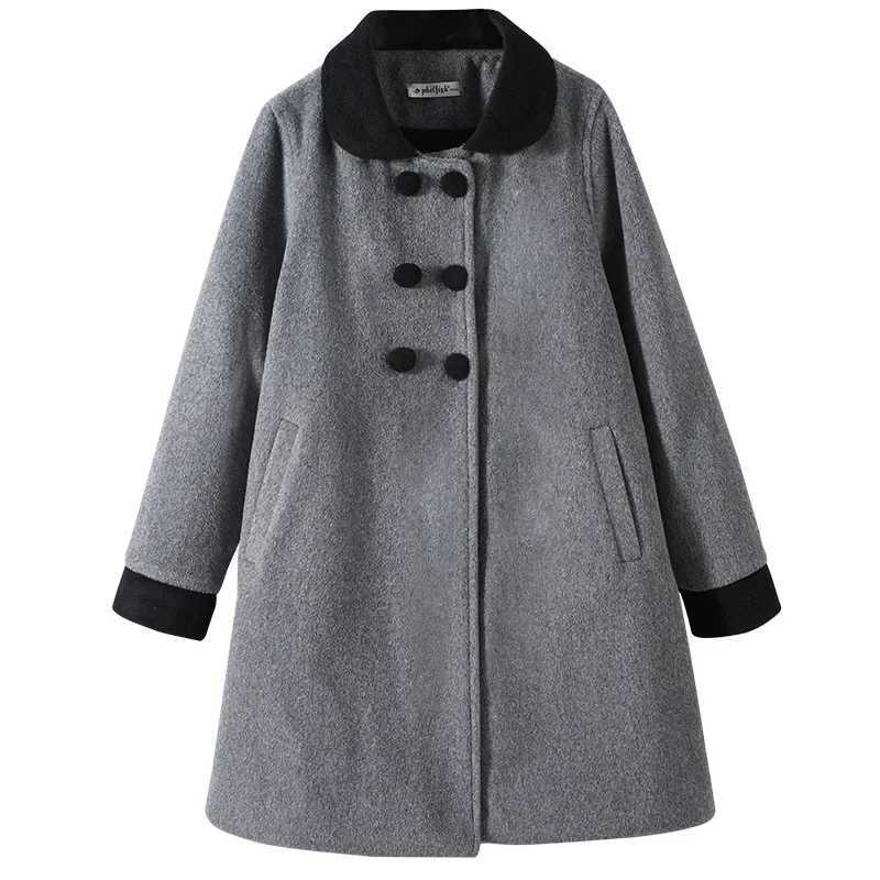 Winter girls wool coat long double-sided coarse tweed childrens coat fashionable casual gray 10 12 14 year old teenagers coat W241023