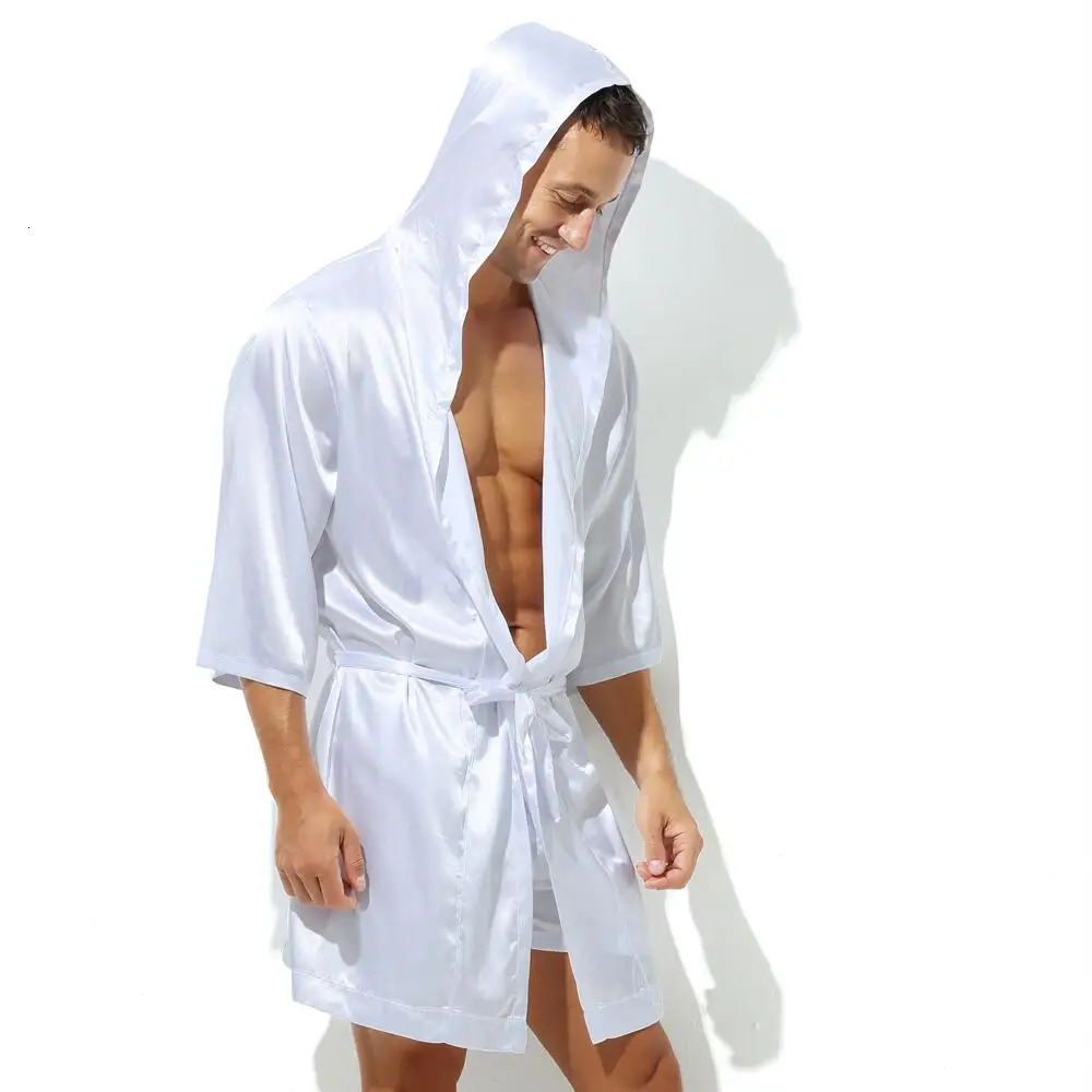 Sexy pajamas mens long robe bathroom soft silk short sleeved pajamas mens pajamas without shorts 241023