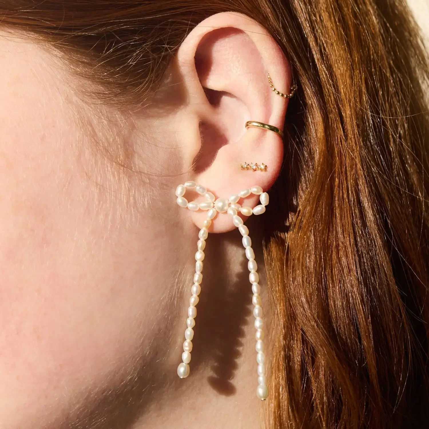 New imitation pearl earrings necklace tassel style bow pendant necklace trend necklace Y2K jewelry W241023