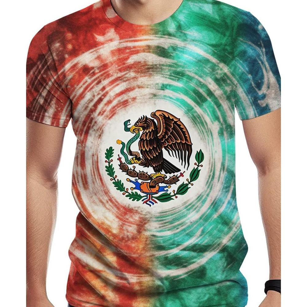 Mens T shirt Men's Tie Dyeing Style T Shirt 3D Mexican Flag Print Cool Casual Tee Top tee Casual tops summer clothes Breathable and stylish