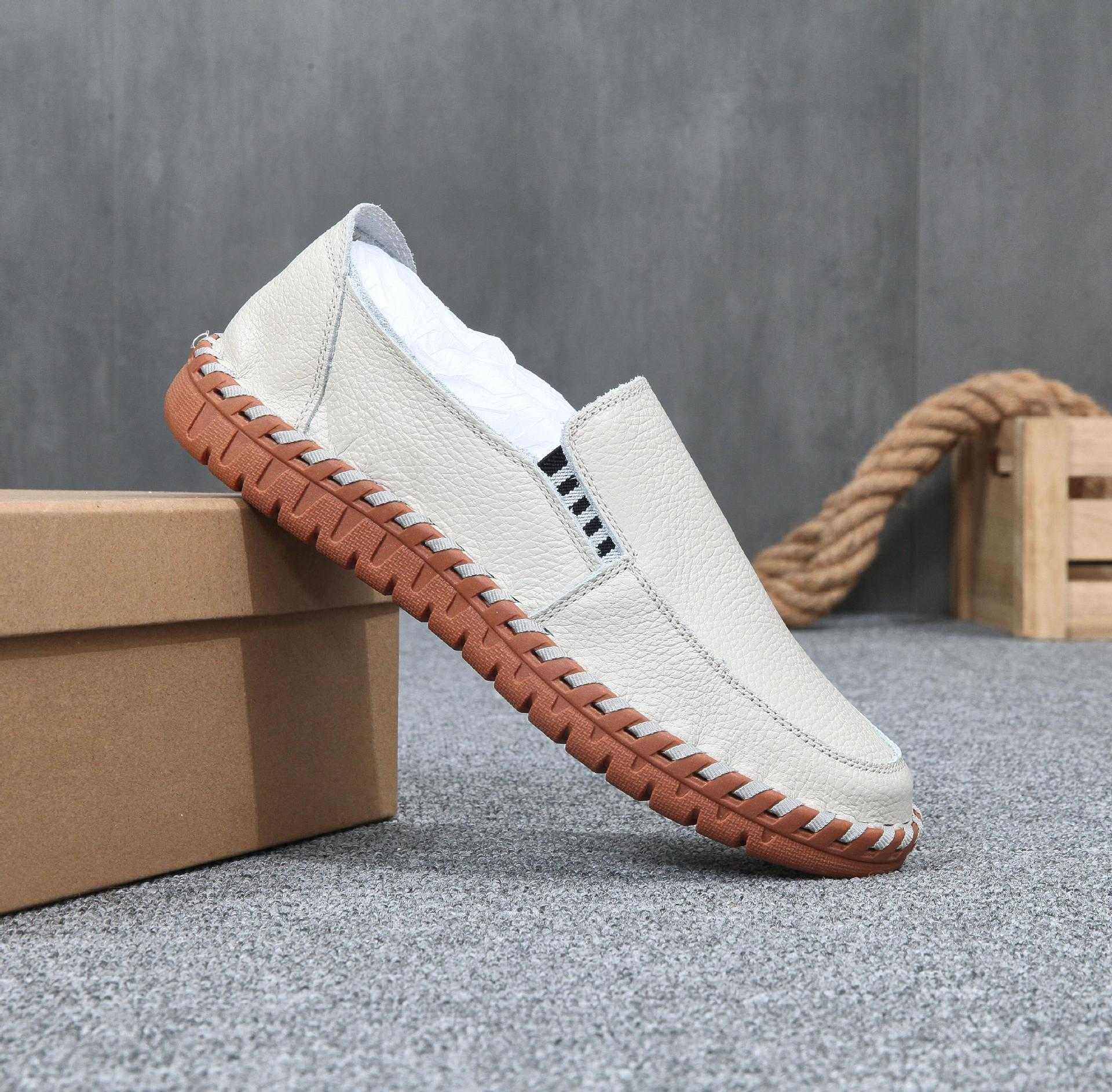 Men Dress Shoes Summer Mens Breathable Casual Driving Shoes With Leather Toe Bean Shoes Leather Shoes People Step On Leather Shoes 241009