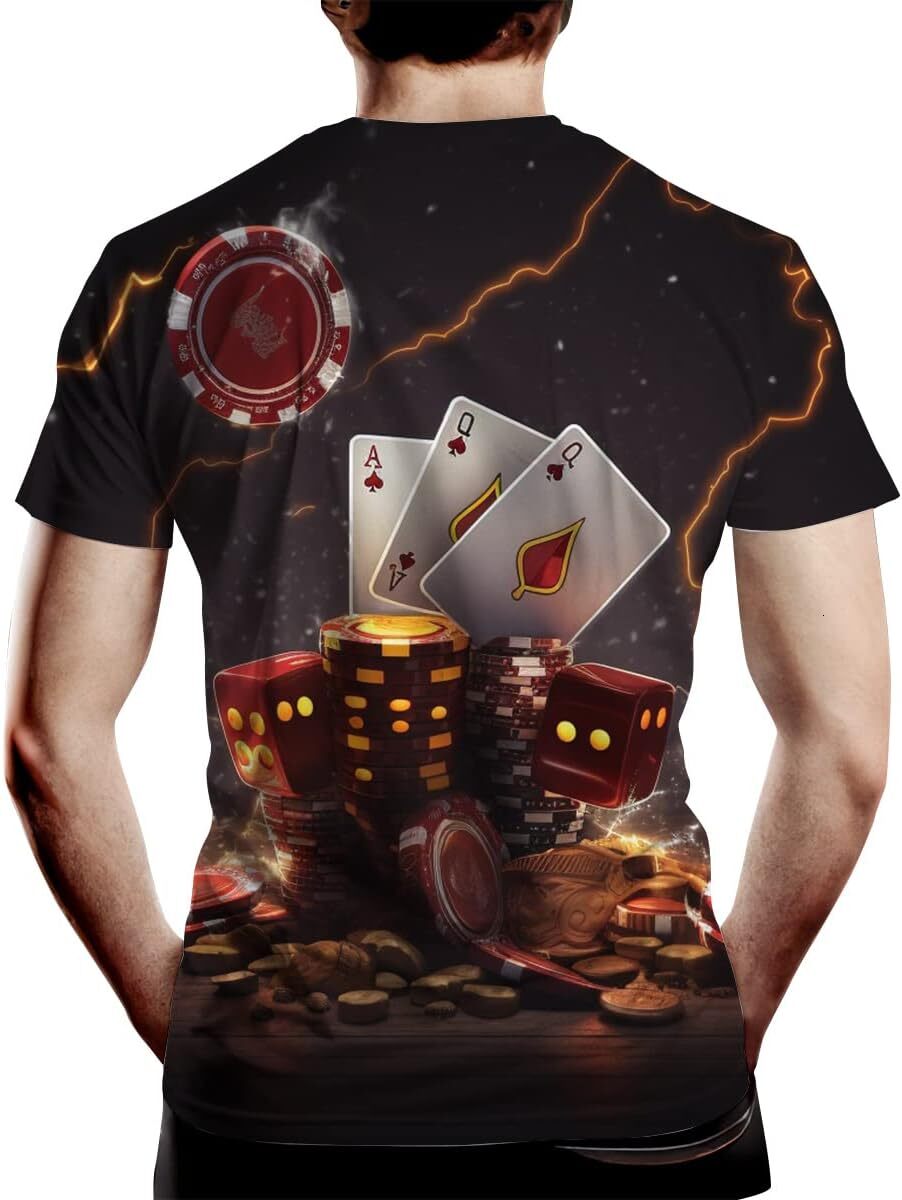 Mens T shirt Men's Novelty T Shirt Casino Chips and Poker Print Summer Casual tops summer clothes Breathable and stylish