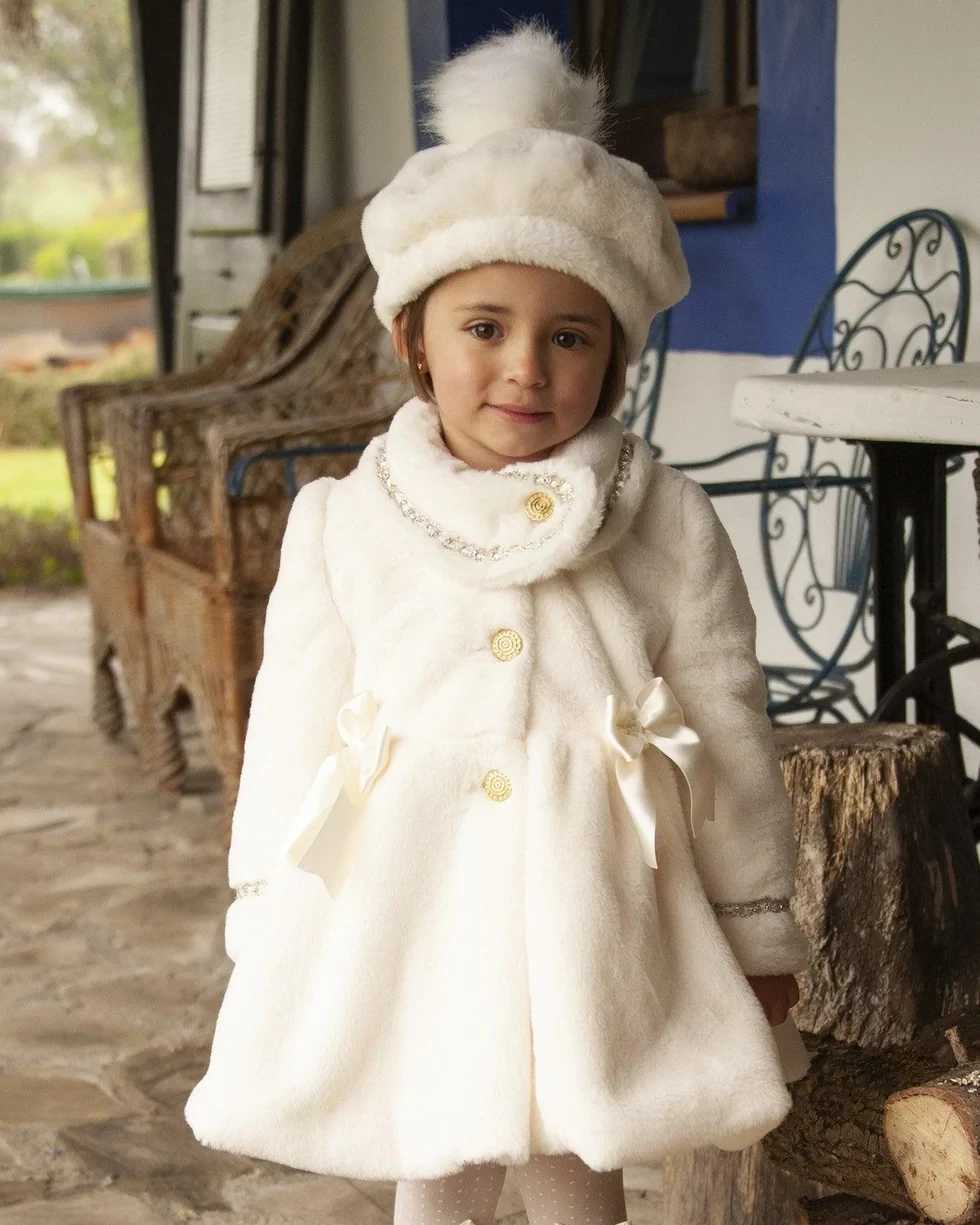 1-12Y Baby Girl Autumn White Palace British Spanish Princess Wool Coat Leisure Holiday Par Christmas W241023