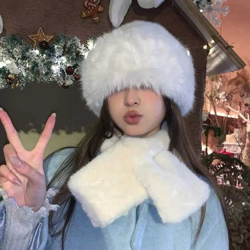 Fluffy bucket hat Mongolian hat Winter fluffy fur thick fishermans hat earmuffs windproof and warm Panama hat X241023