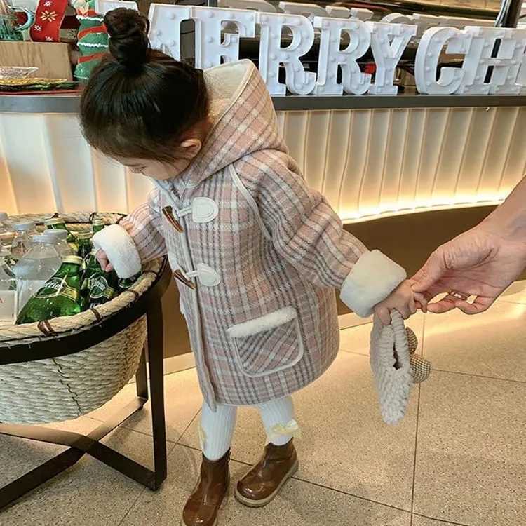Childrens plain weave hooded wool coat winter jacket childrens clothing 2-9 years old baby coat W241023