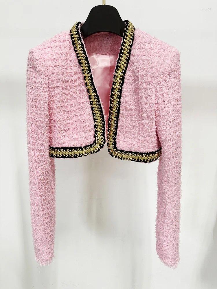 Work Dresses 2024 Autumn Trends Fashion Handmade Chain Short Tops Tweed Woolen Jacket Mini Skirt Festival Outfits Women