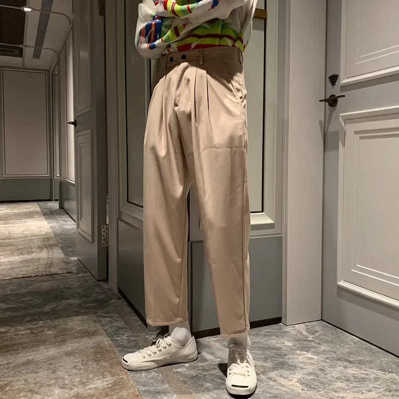 Prowow Spring Men Pants Solid Straight Loose Trousers All-match Simple Nine Points Trousers Korean Style Suit PantsX241023