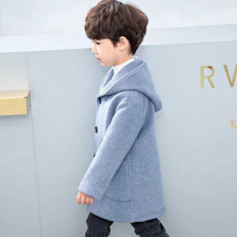 Mens wool coat jacket windproof jacket 2024 blue warm thick autumn winter cotton Christmas gift childrens clothing W241023