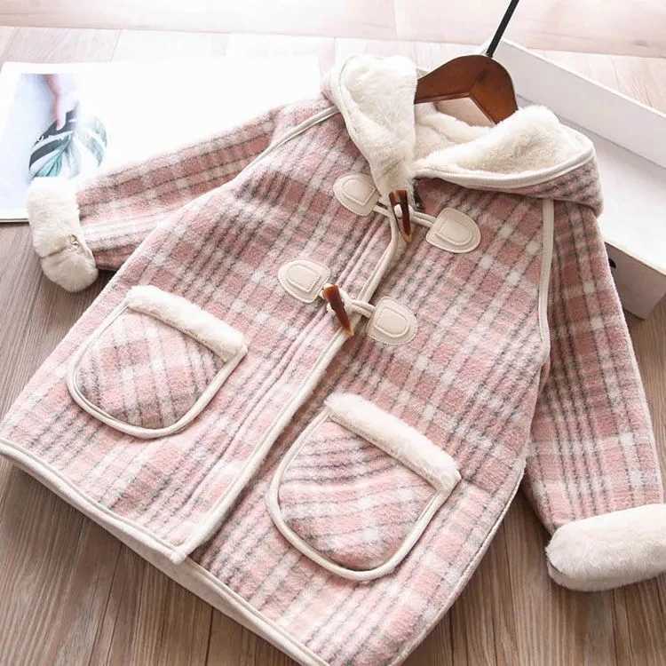 Childrens plain weave hooded wool coat winter jacket childrens clothing 2-9 years old baby coat W241023