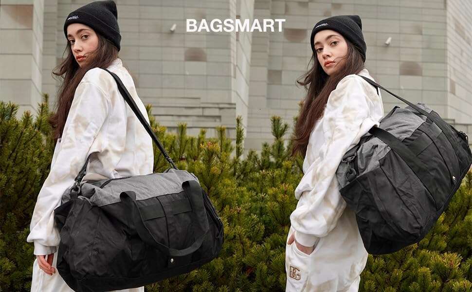 BAGSMART Gym Bags Men Women, Foldable Bag, Lightweight Weekender Duffel With Shoe Compartment, Water Resistant Workout Duffle Sports Bag for Travel Yo