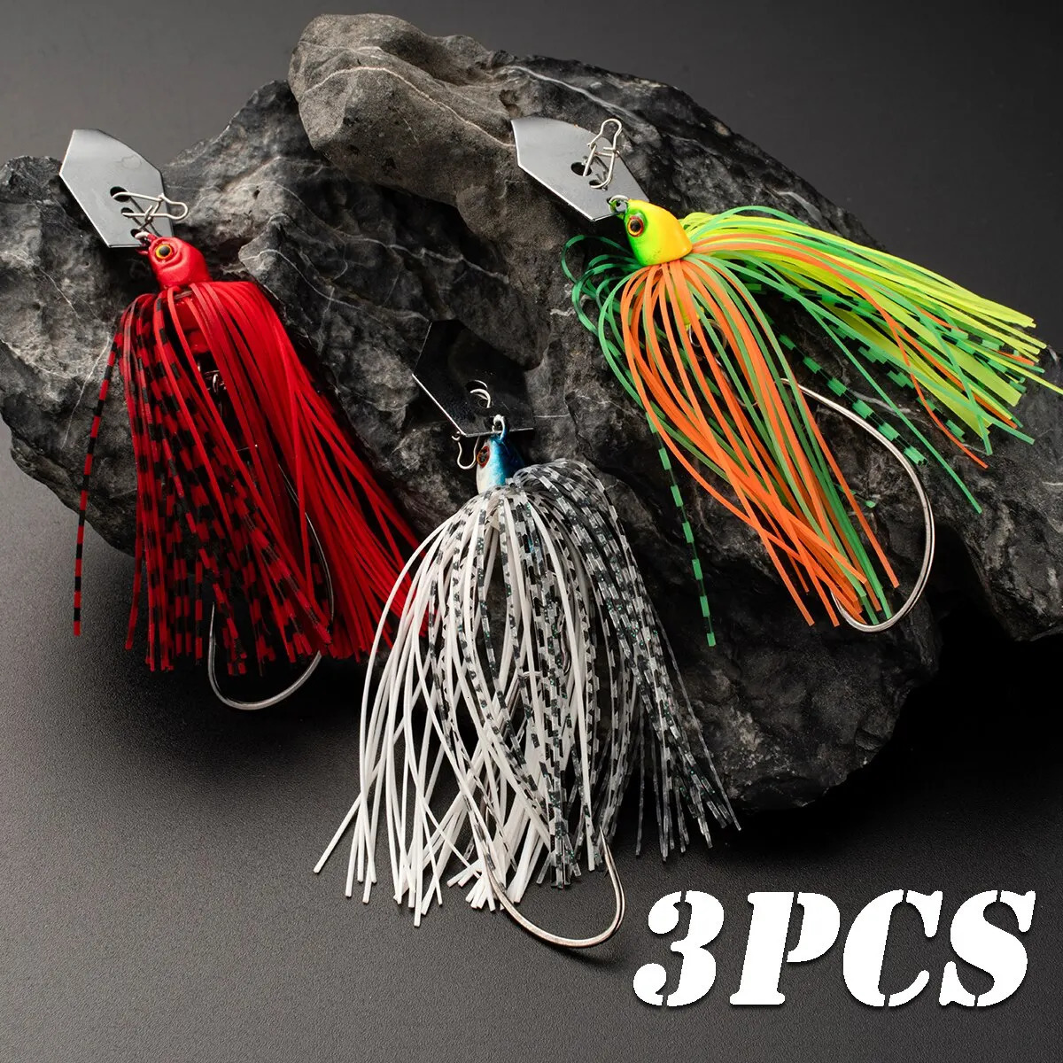 Fishing Lures 3pcs 94mm 9g Blade Metal Bait With Rubber Skirt Artificial Wobbler Buzzbait Jigging Lure Spinner 241024