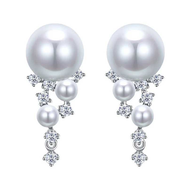 925 Silver 10mm Freshwater Pearl Stud Earrings Women Fine Anniversary JewelryX241023