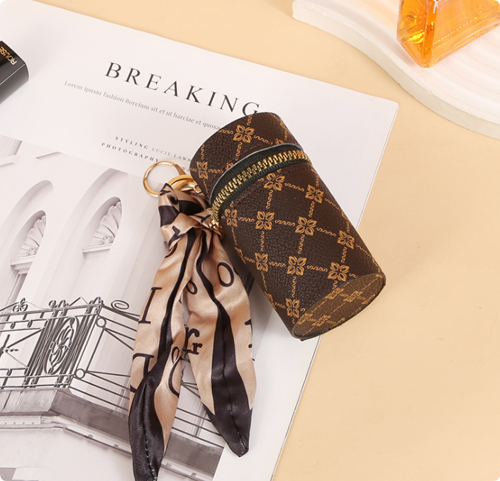 Key Rings Mini Bag Pendant Leather Coin Purses with Silk Scarf Holder - Portable Lipstick Pouch Keychains for Women and Girls Z260130