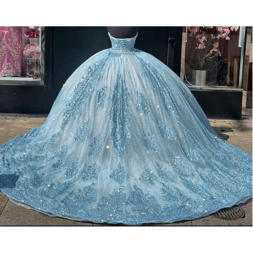 Sparkly Princess Quinceanera Dresses Sweetheart Gillter Applique Crystal Sweet 15 Vestido De Xv Anos 2024 Prom 0531