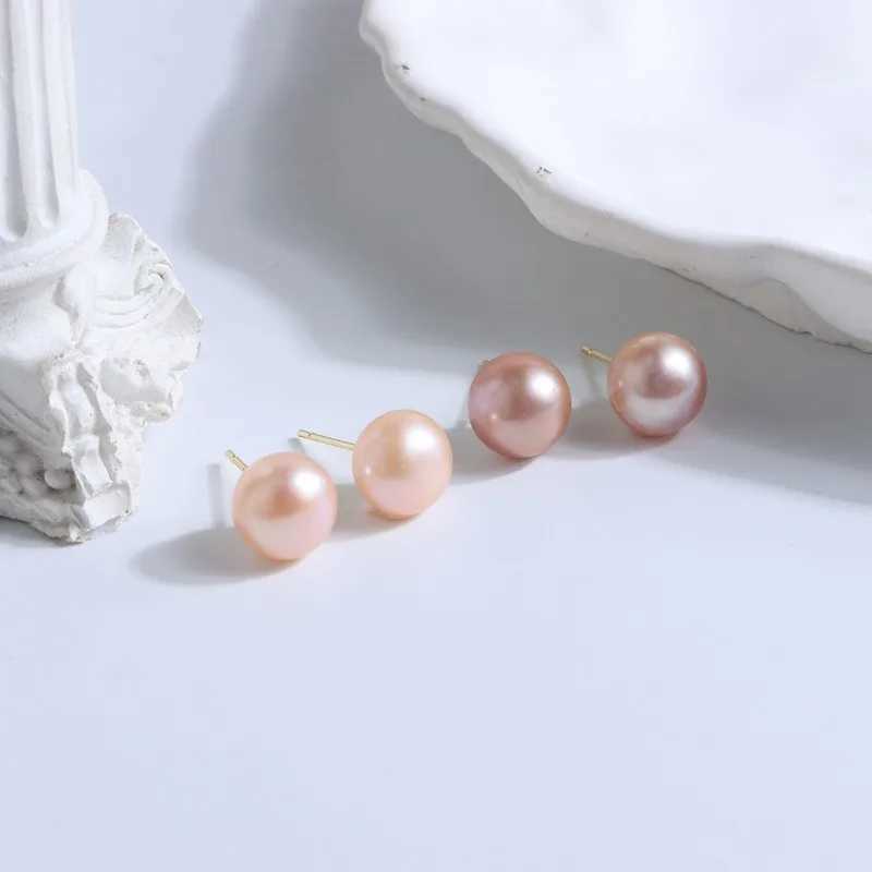 Minar INS Fashion White Pink Purple Color Genuine Freshwater Pearl Stud Earrings for Women Gold Plated Copper Statement JewelryX241023