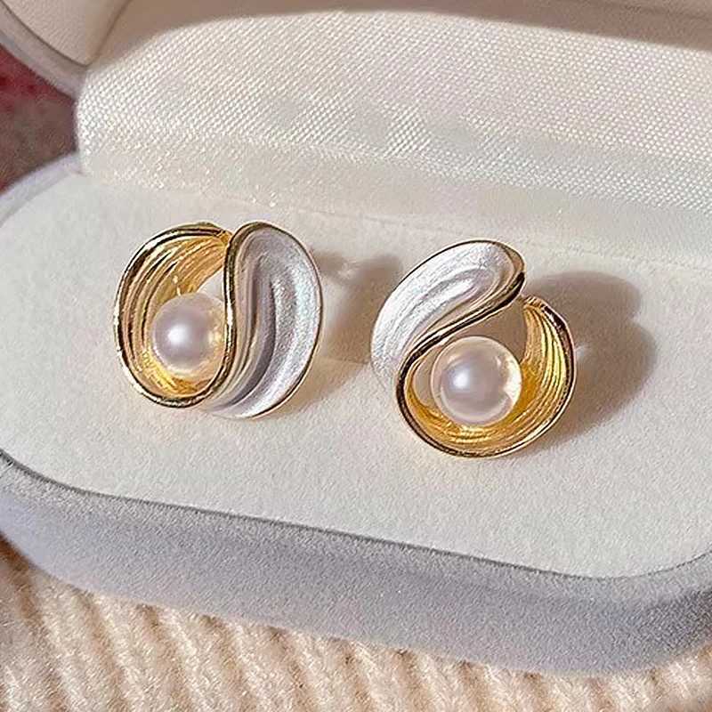 Classic Gold Color Pearl Earrings For Women Korean Zircon Exquisite Fashion Flower Stud Earring Party Christmas Jewelry GiftsX241023