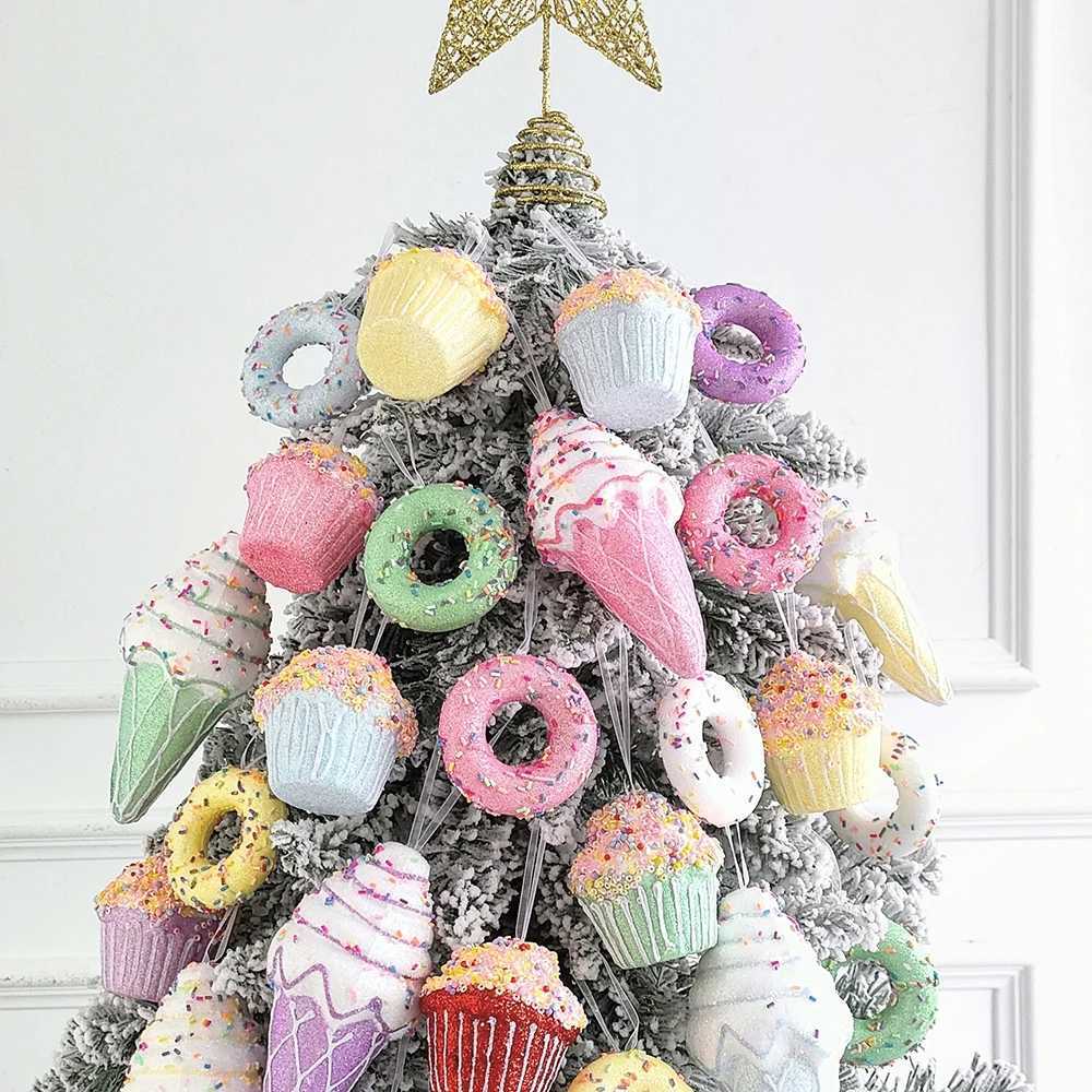 New Arrival 1 box of Christmas balls aron cream donuts candy shaped Christmas tree pendant He New Year Navidad Christmas Decor Z241024
