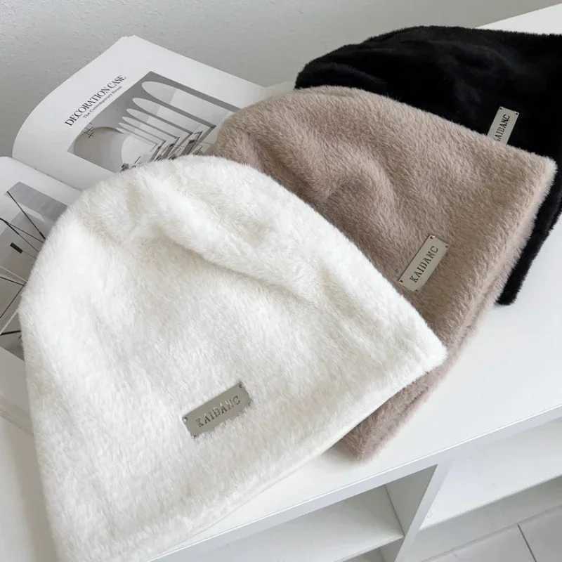 Fashionable velvet beanie winter warm solid bag wool Sklies hat outdoor cold proof thick hat Fem Gorros X241023