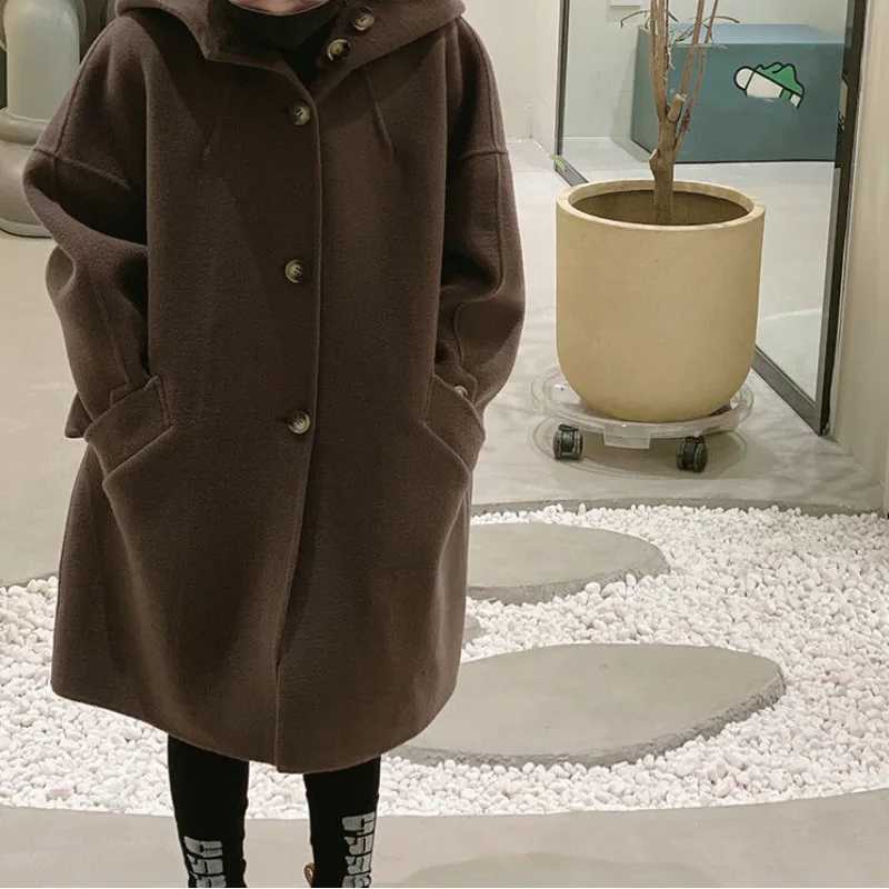 Womens wool coat windproof jacket 2023 loose and warm thick winter cotton Par Plus size childrens clothing W241023