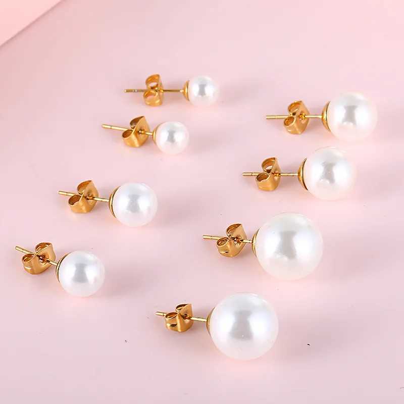 Elegant Shell Imitation Pearl Stainless Steel Stud Earrings For Women Girl 6mm/8mm/10mm/12mm Beads Womens Earrings JewelryX241023
