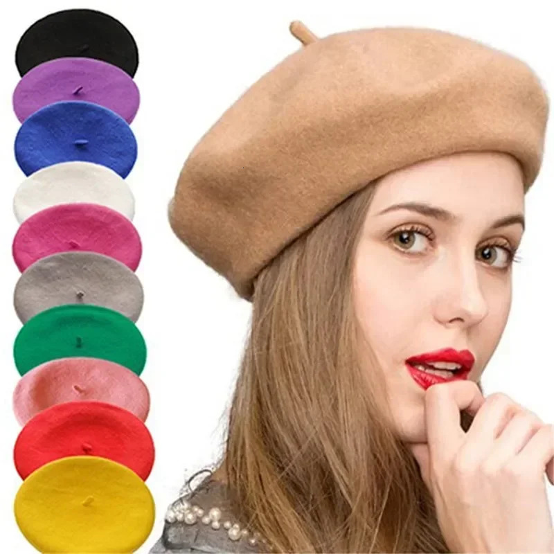 Women Wool Berets French Artist Style Warm Winter Beanie Hat Retro Plain Beret Solid Color Elegant Lady All Matched Autumn Caps 241010