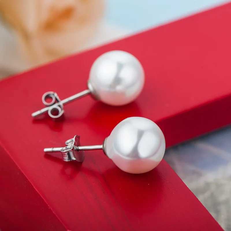 925 Silver Needle Pearl Earring Design Silver Prevent Allergy Stud Earrings Fashion Pearl White Ball Small Round Womens JewelryX241023