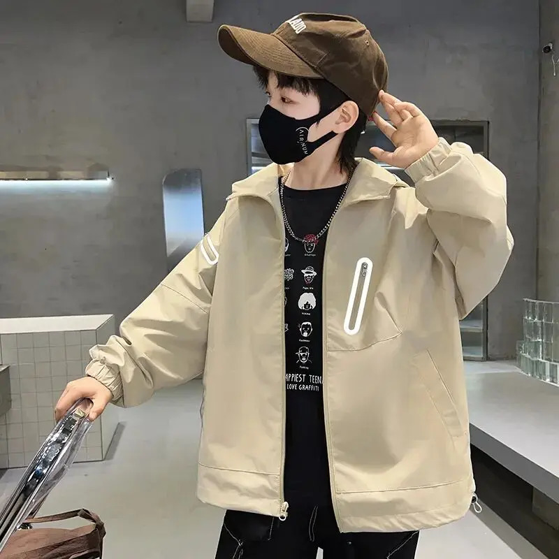 Fashionable childrens boys jacket casual hooded zipper childrens windproof jacket cartoon boys jacket 4 6 8 10 12 year old childrens clothing 241024