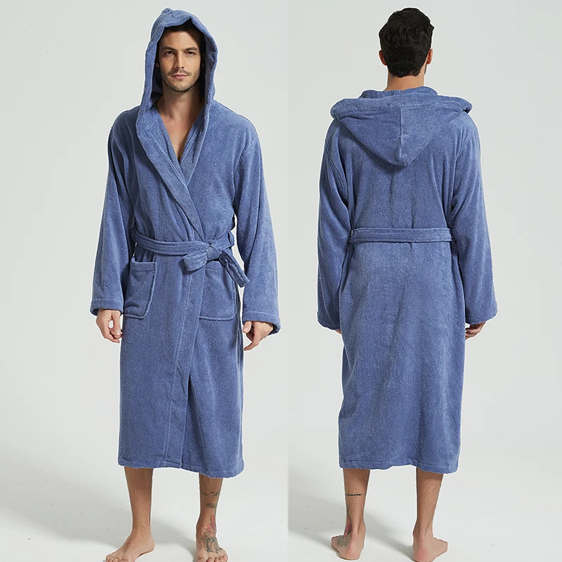 Mens bathroom hooded 100% pure cotton thick warm towel wool cotton dress long bathrobe el spa soft bridesmaid dress 241023