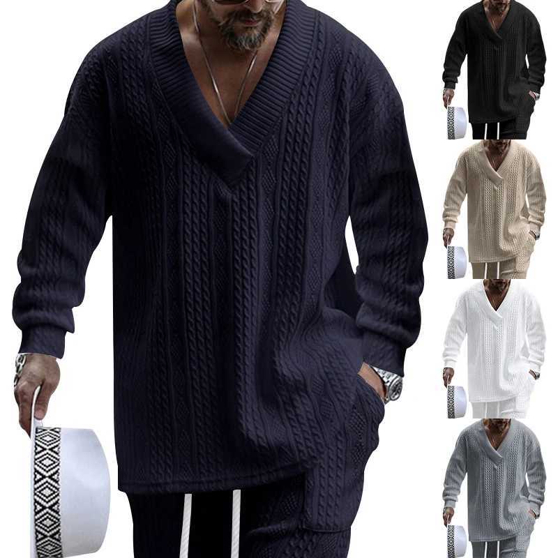 2024 Autumn and winter new European and American mens jacquard loose knitting solid color leisure V-neck long sleeve sweater LX241024