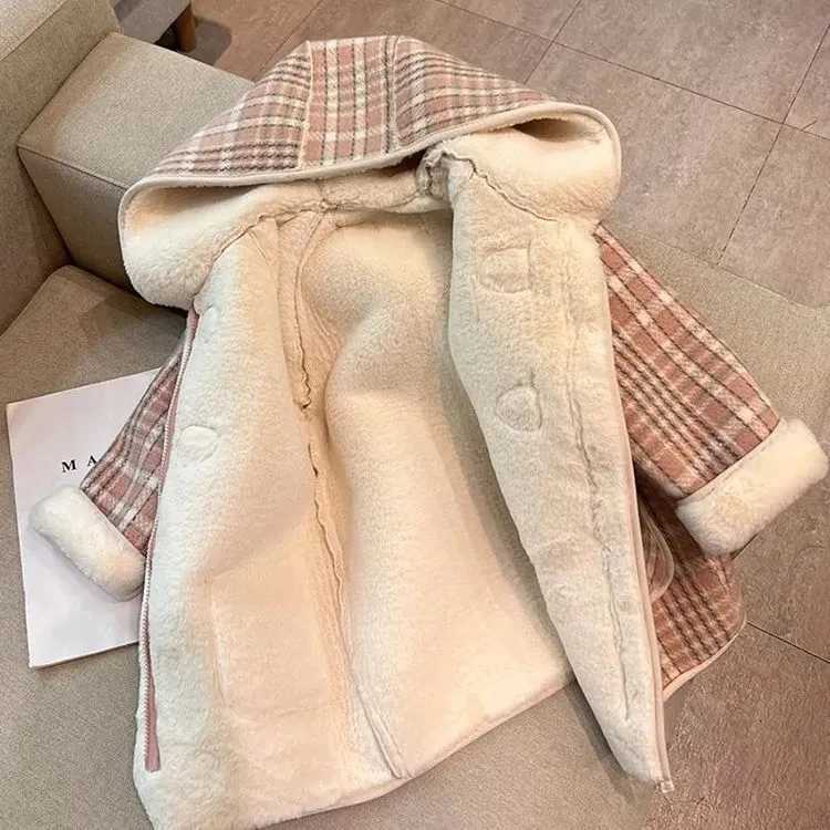 Childrens plain weave hooded wool coat winter jacket childrens clothing 2-9 years old baby coat W241023