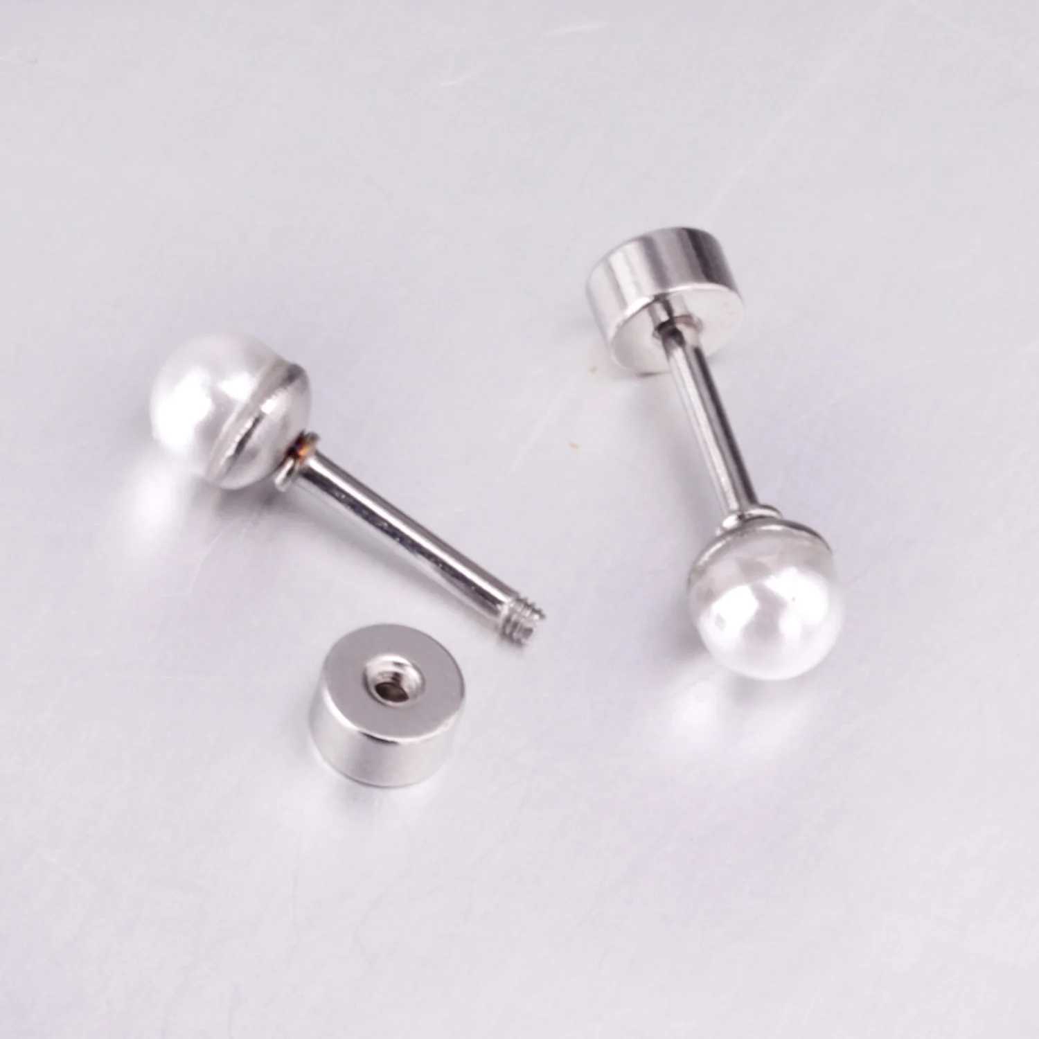 LUXUSTEEL 3 pairs/batch white imitation pearl earrings suitable for women stainless steel screw back stud earrings wedding size 4/5/6mm W241023