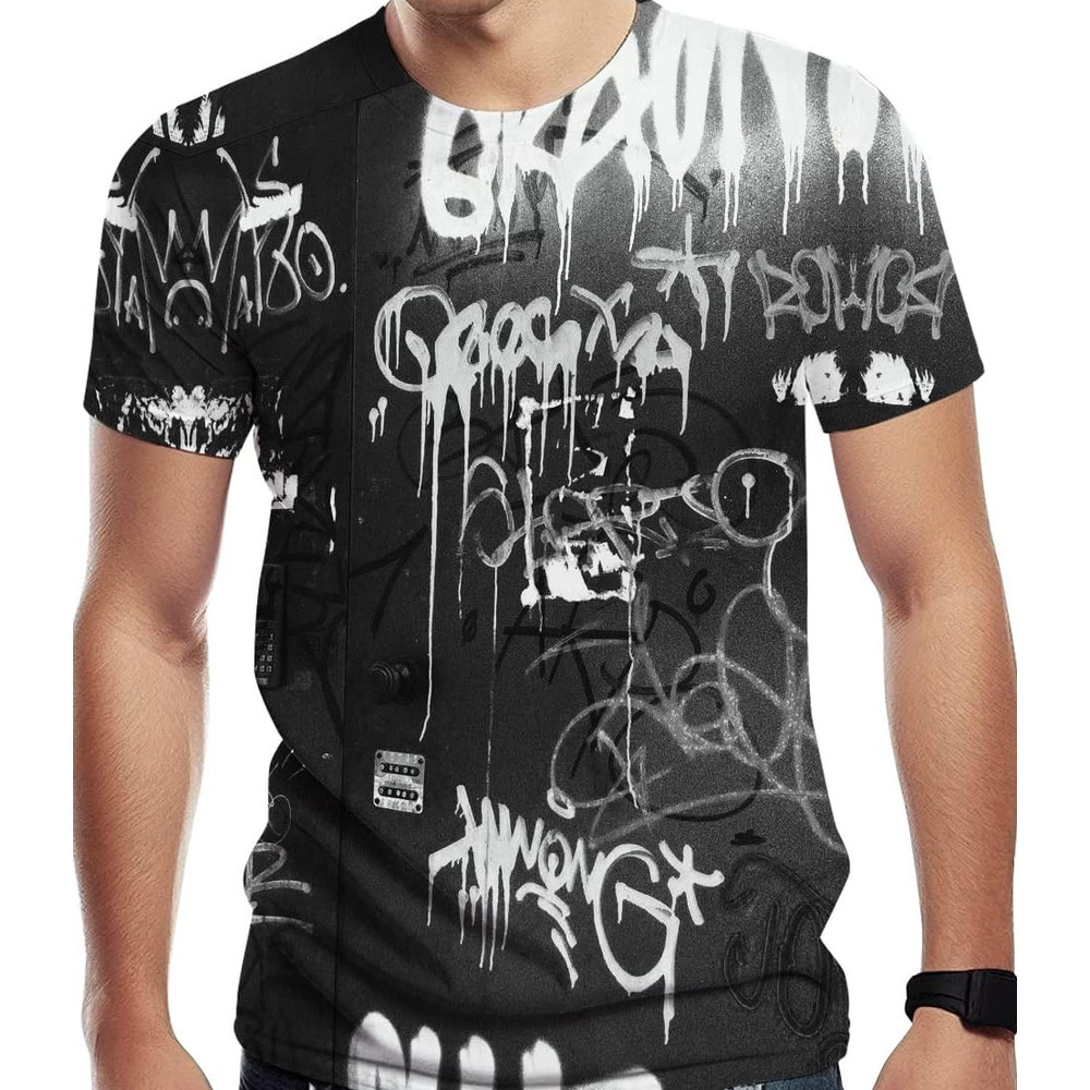 Mens T shirt Mens Graphic Casual Tees Short Sleeve Tshirt with 3D Graffiti Pattern tee Casual tops summer clothes Fashionable and cool