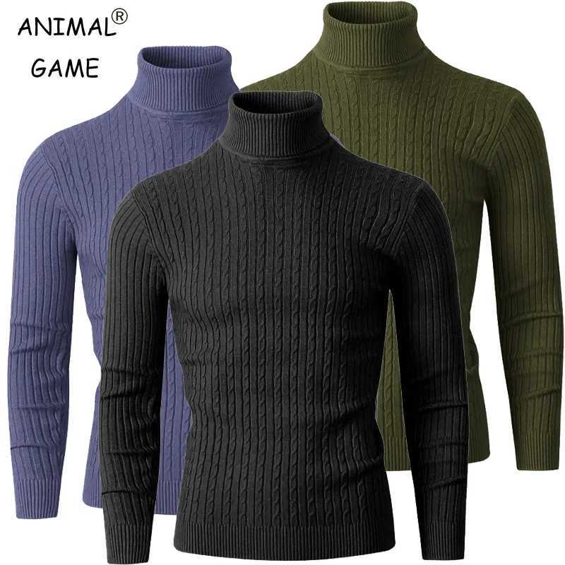 Autumn Mens Long Sleeve Knitted Sweater Winter Warm Turtleneck Pullovers Breathable Streetwear Solid Color Knitted Sweater Men LX241024