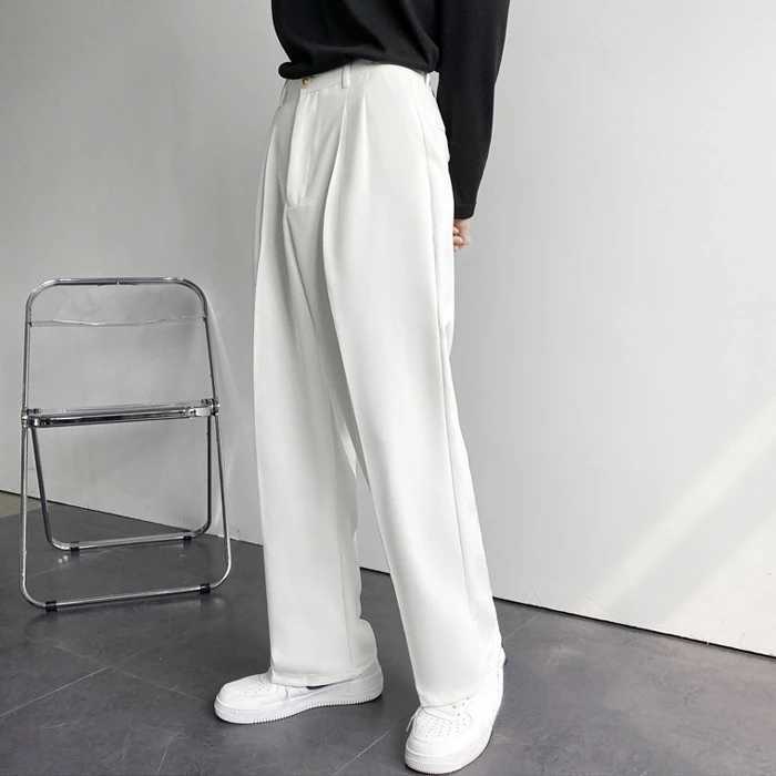 Japanese and Korean Men Thin Pendant Casual Dress Pants Men Ins Nine Points Loose Straight Leg Casual Wide Leg White Suit PantsX241023