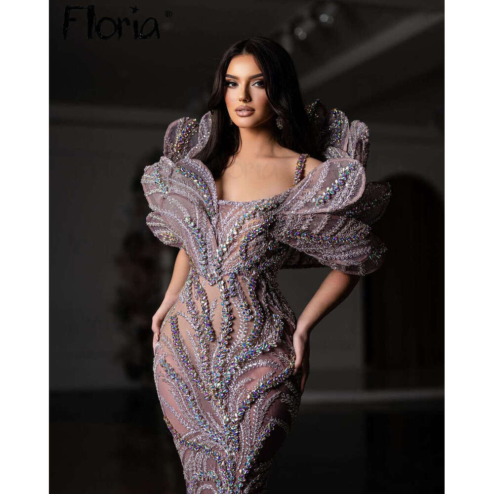 ria Sparkle Pink Purple Illusion Evening Dress Leaf Design Long Mermaid Formal Prom Party Gala Pageant Gowns Customize