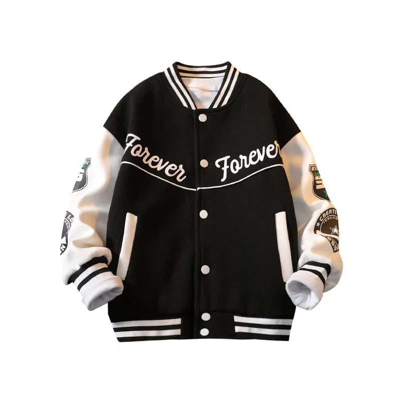 Spring and Autumn Casual Boys Contrast Alphabet Varsity Jackets School Childrens Clothing Tops Childrens Single Chest Sports Jacket 3-14 Years Old 241